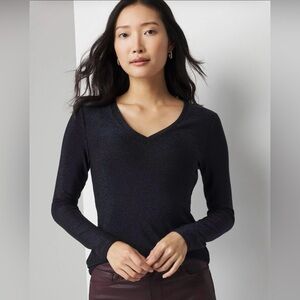 White House Black Market Shimmering Black Long Sleeve Top